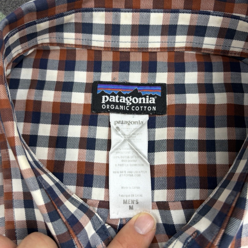 Patagonia Button Up Shirt Men's Medium Brown Plaid Check Long Sleeve Cotton - Picture 8 of 10